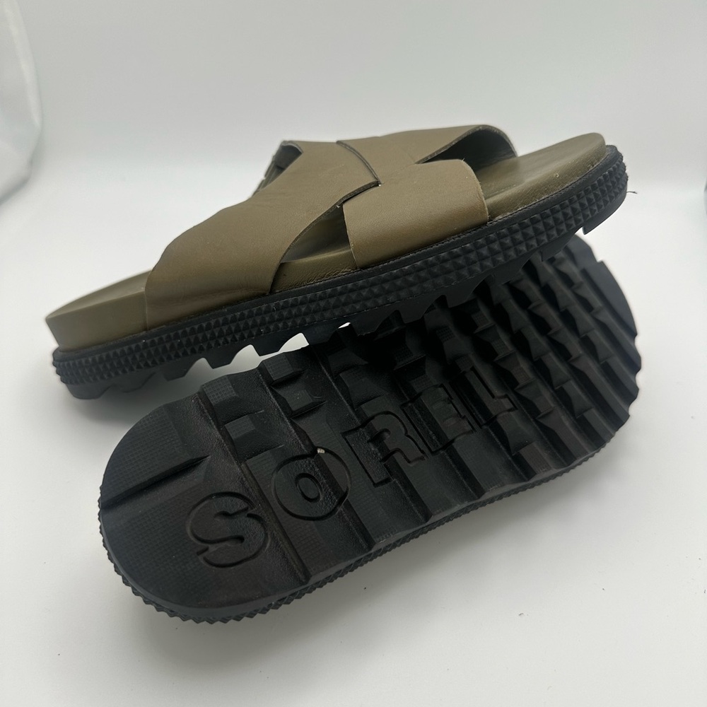 Sorel Women’s Roaming Criss Cross Slide Sandals 6.5 Olive Black Chunky Sole - Picture 7 of 8